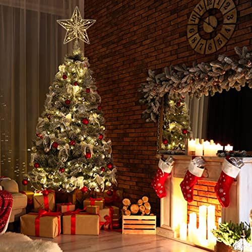 Christmas Tree Topper Stars Decorations with 10 Warm LED Lights Delicate Beads for Festive Parties Regular Size Christmas Tree Ornaments , Indoor Home Decor (Silver)
