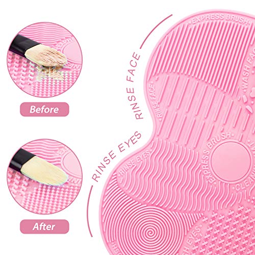 Makeup Brush Cleaning Mat, Easkep Silicone Cleaner Pad Portable Washing Tool Scrubber with Suction Cup Set of 2 Cosmetic (Green+Pink) - Thumbnail 6
