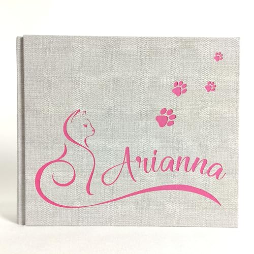 Album fotografico artigianale per gli amanti dei gatti o per il tuo gatto personalizzabile con nome INTAGLIATO in ecopelle e tela regalo cucciolo fido 2025 MADE IN ITALY legnoegrafite