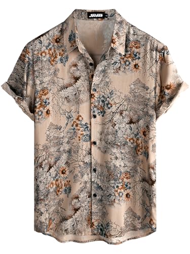 Image of JOTOOK Mens Hawaiian Shirt Short Sleeve Button Down Tropical Shirts Casual Floral Summer Beach Shirt