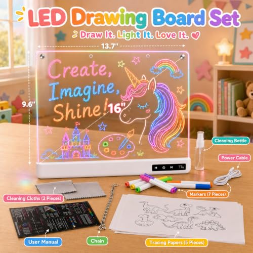 Cardivek 16'' LED Drawing Board for Kids with 16 Light Effects by Cardivek - Used condition - Image 6