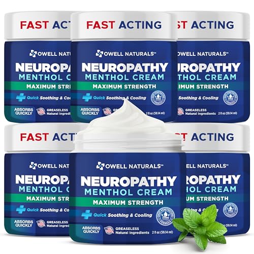 Owell Naturals Neuropathy Cream Extra Strength – Fast Absorbing Cooling for Leg, Feet & Hands – Advanced Soothing Formula with Aloe Vera, Arnica, MSM & Vitamin B6 – Made in USA, 2 fl oz (6 Pack)