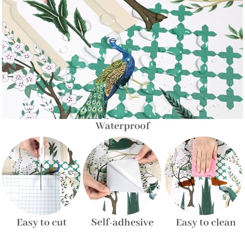 VaryPaper 17.7''x78.7'' Chinoiserie Palace Peacock Peel and Stick Wallpaper Floral Cypress Palm Tree Botanical Wallpaper for Bedroom Bathroom Decorative Contact Paper Self Adhesive Vinyl Wall Mural by VaryPaper - Image 5