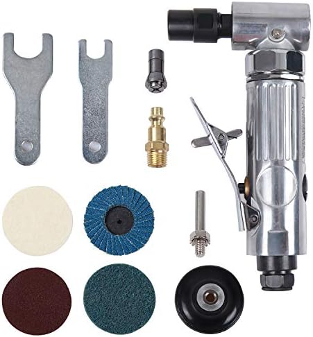 1/4 inch Angle Air Die Grinder,20000 RPM, 90 Degree Angled Air Die Grinder,with 4 pcs 2" Roll Lock Sanding Discs, Polished Color Pneumatic Angle Die Grinder