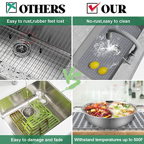 Mostwogo Silicone Sink Protector For Kitchen Sink 28''X15'', Heat Resistant Kitchen Sink Mat For Bottom Of Stainless Steel/Porcelain Sink,Rear Drain, 1Pcs No-Slip Sink Grid Accessories(Grey) #TOP4