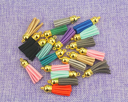 Mixed Color Faux Suede Tassel Leather Charm With Ccb Cap For Keychain Cellphone Straps Jewelry Charms (120 Gold Tassel Of 1-1/2 Inch) #TOP5