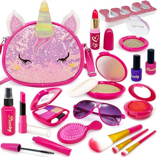 Unicorn Pretend Makeup Kit for Toddler Girls - Play Makeup Set with Fake Makeup in Toy Purse, Gifts for Ages 3-8