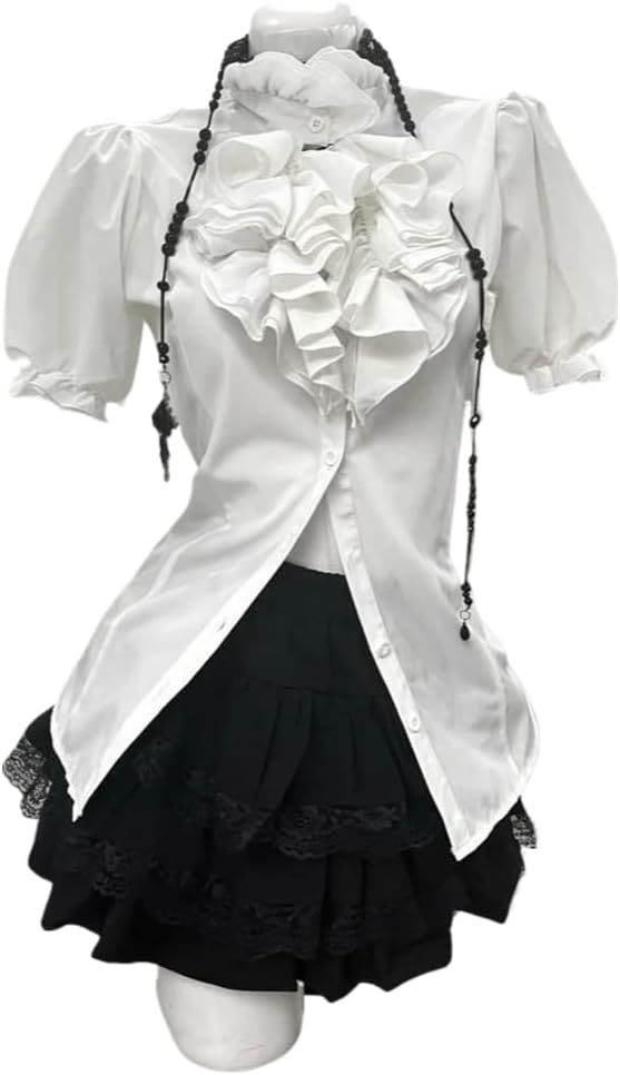 Ouji Fashion Blouse/Vest/Skirts - Vkei Victorian Clothes Set, Goth Jirai Kei Jfashion Retro Steampunk Outfits