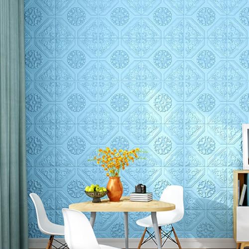 Papel pintado tridimensional azul con 10 piezas de pegatinas de pared 3D autoadhesivas 5