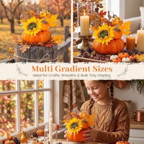 Image of DomeStar Pumpkin Decor, Fall Centerpieces for Tables, Artificial Pumpkins | Sunflowers Maple Leaves Berry Clusters, Decorating Fall & Thanksgiving Decor Harvest, Tabletop Home Kitchen Party
