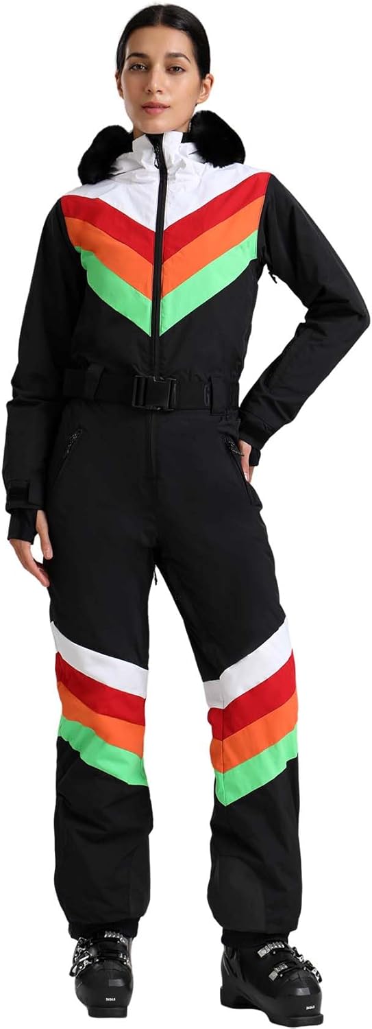 GSOU SNOW Ski Suit Women Snowsuit One Piece Snowboarding Waterproof Windproof Jumpsuit for Outdoor Sports