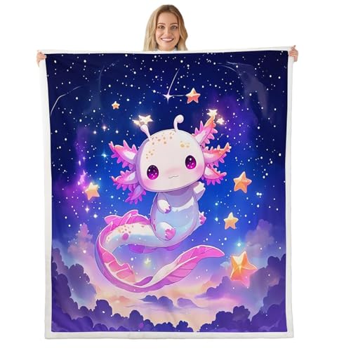 richhome Couverture 100x130cm Mignon Axolotl Jeté de Canapé Star Imprimer Plaid Couverture Polaire Night Sky Jete de Canape Microfibre en Flanelle Dessin...
