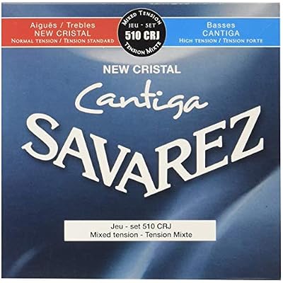 Savarez Classical Guitar Strings Cantiga 510CRJ Normal Tension Cristal Trebles, High Tension Cantiga Basses, Mixed Tension, Full Set (STSAV51-50359)