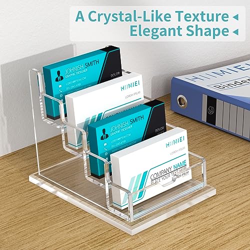 HIIMIEI Business Card Holder for Desk, Acrylic Business Card Holder Display, Multiple Business Card Holder for Office, Exhibition, Home, Restaurant 4 Slot 4 Tier