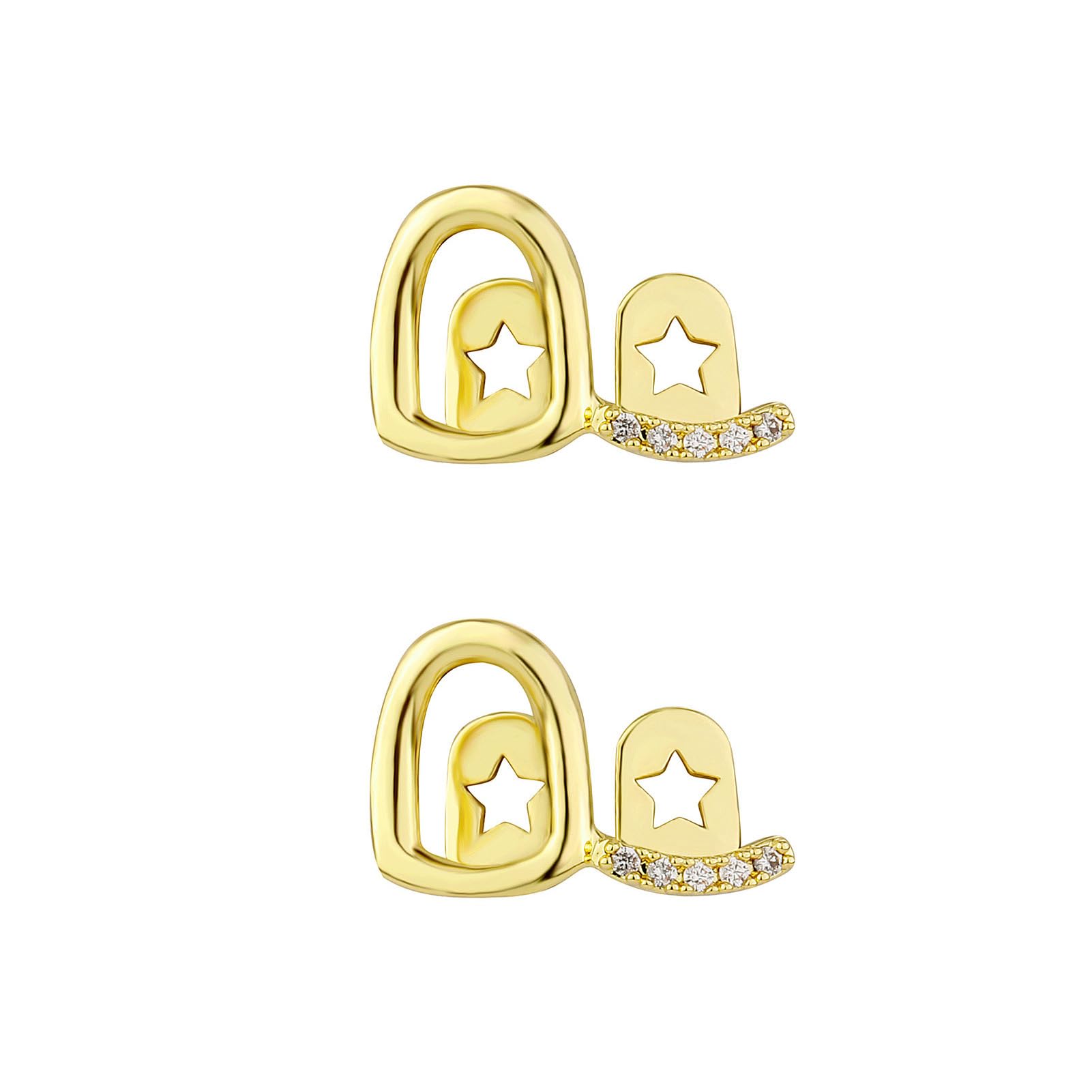 2PCS 14K Gold Plated Hip Hop Teeth Grillz Open Face Double Tooth Grillz Caps Iced Out CZ Diamond Grills for Your Teeth Grills for Men Women