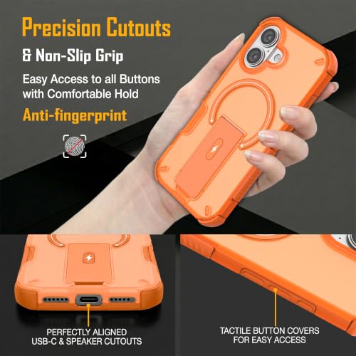 Image of ZAP CASE Matte Kickstand Case for iPhone 16 | Magsafe Compatible | Premium Polycarbonate Back + Flexible TPU Bumper | Foldable Stand | Military-Grade Drop Protection | Anti-Fingerprint | Orange