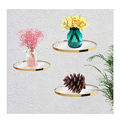 Cityelf Floating Shelves Wall Mounted Gold Wall Decor Iron Glass Hanging Shelf Home Decor Set of 3 Display Ledge Shelves for Living Room Bedroom Office…
