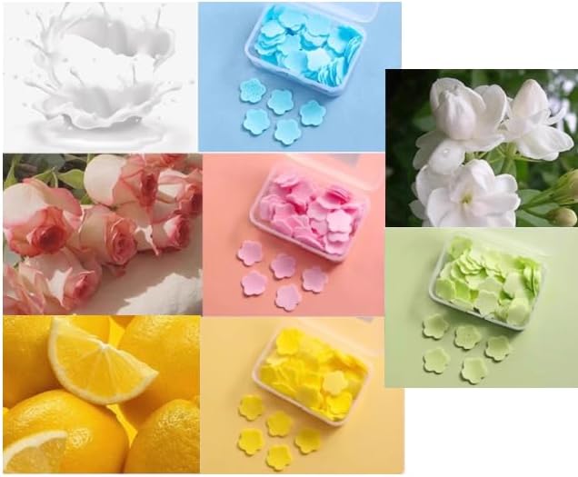 8 Boxes (400 Sheets) Sheets Portable Disposable Paper Soap Sheets for Travel Disposable Soluble Petal Camping Personal Care 4 Different Scented for Outdoor Travel, Camping, Hiking