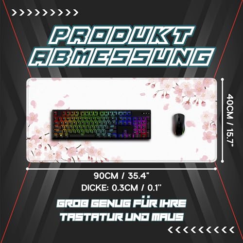 JJ PRIME - Schreibtischunterlage XXL Mauspad Gaming | Schreibtischunterlage Groß Maus Pad | Großes Mauspad XXL Gaming | Tastatur Unterlage Schreibtisch Matte - Mousepad 900x400 mm (Weiß – Sakura)