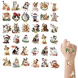 36 Tatouages Temporaires Noël Chats/Chiens (12 Motifs)｜Accessoire Fête et Photo｜Décorations Créatives pour Enfants et Adultes