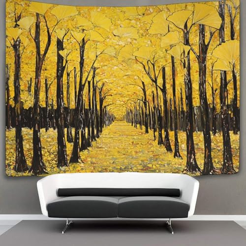 Tapisserie paysagère Ginkgo Forêt kaiyun pour cacher un mur blanc sans travaux