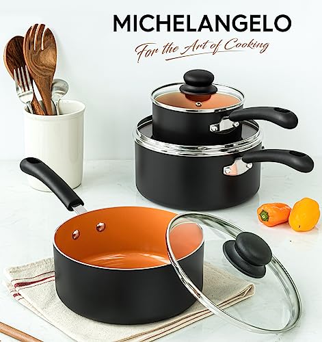 MICHELANGELO Nonstick Sauce Pan Set with Lid, 1QT&2QT&3QT Ceramic Copper Saucepan Set, Non Toxic Sauce Pots for Cooking, Multipurpose Cooking Pots Set, Dishwasher Safe, Induction Compatible by MICHELANGELO - Image 7