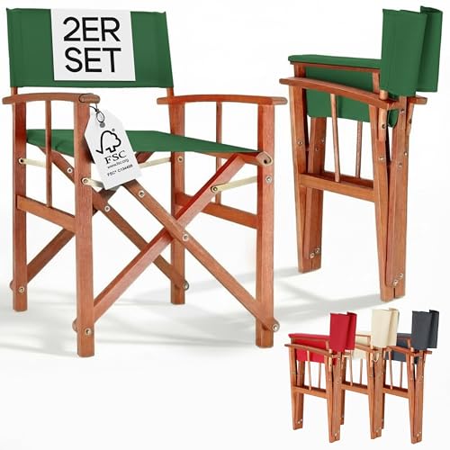 Casaria Regiestuhl 2er Set aus FSC Eukalyptusholz - Klappbarer Gartenstuhl mit Armlehnen waschbarem Bezug & 46 cm Sitzhöhe bis 160 kg belastbar - Holzstuhl für Balkon Terrasse & Camping