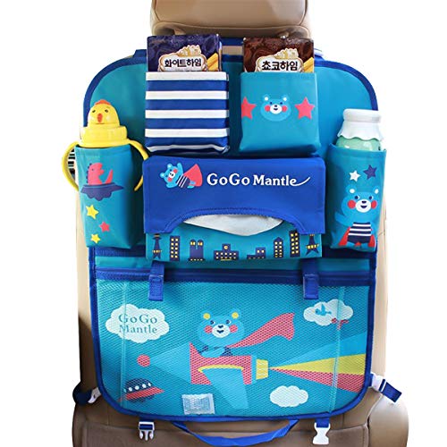 Ergocar Creativo Lindo Dibujos Animados Organizador del Asiento de Coche con Bolsas de Aislamiento para Niños Impermeable del Coche Almacenamiento Plegable Kick Mat (Oso Manto - 1 Pack)
