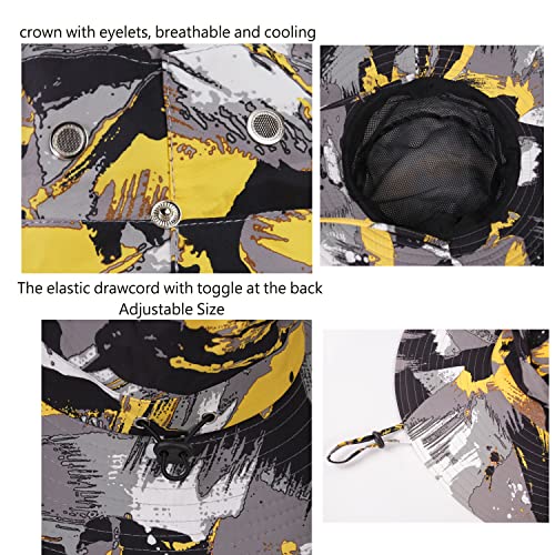 Sun Hat Men Women Summer Uv Protection Wide Brim Beach Hat Waterproof Hat Foldable Fishing Hat With Adjustable Chin Strap And Breathable Upf50+ Mesh Hats Camouflage Cowboy Hat Yellow #TOP3
