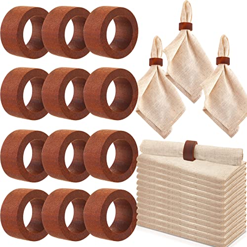 32 Pieces Valentine's Day Linen Dinner Napkins Wood Napkin Ring Set 16 Pcs Cotton Flax Cloth Napkins Washable Reusable Linen Napkins And 16 Pcs Napkin Holders For Party Wedding Decor, 18 X 18 Inch #TOP29