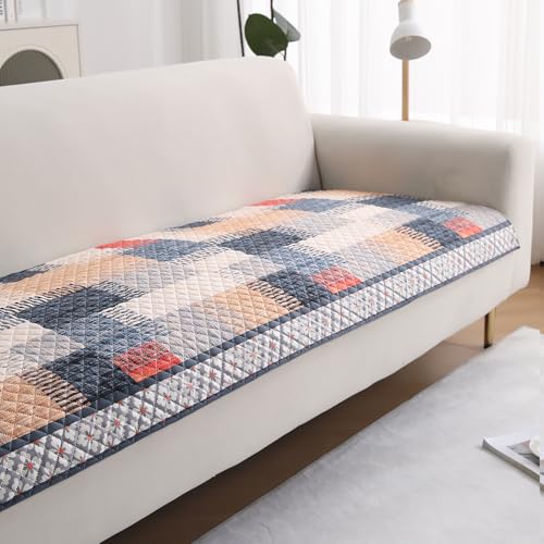 Image of HOKIPO 'LiefNest' Printed Holland Velvet Sofa Cover Mat with Foam Filling for 1 /2 /3 Seater & L-Shape Sofa. Make Your Own Sofa Cover Set, Mat Size: 170(L) cm, Urban Grid Multicolor (IN-824-D7)