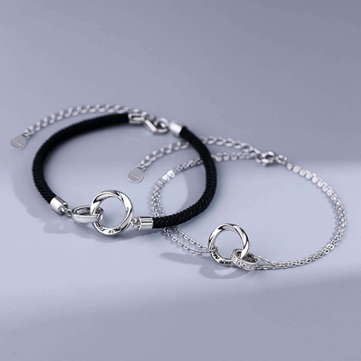 Paar Armband 925 Sterling Silber Verstellbar Geflochtenes Seil Versprechen Passendes Armband Sie und Ihn Schmucksets für Paare Schwester Liebhaber Freunde