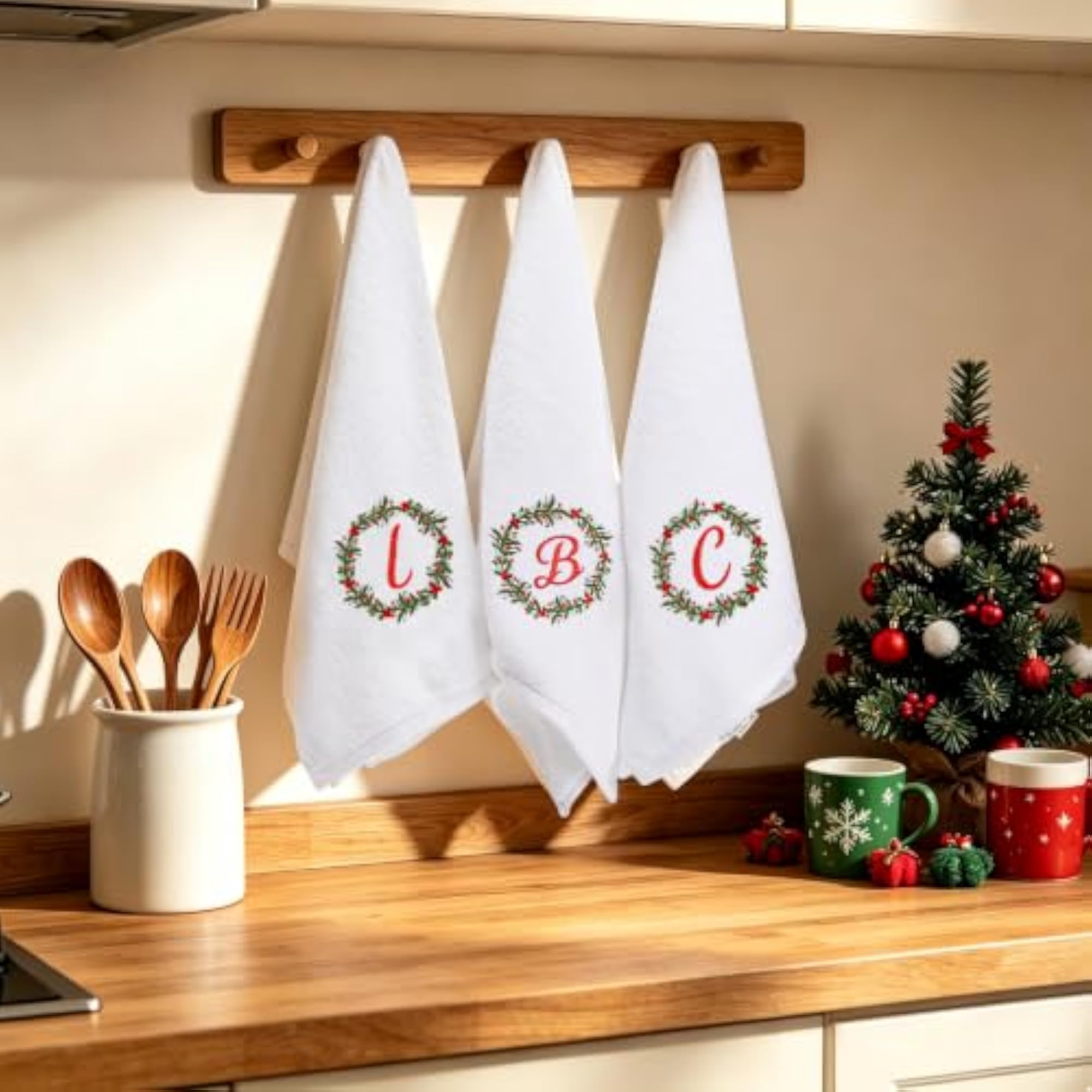 3 Pcs Christmas Hand Towels Monogrammed Decorative Bath Towels