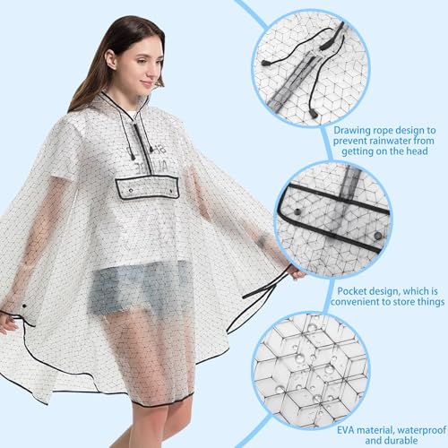 Regenponcho Damen, Regenmantel Eva Wasserdicht Regencape Wiederverwendbar Regenkleidung Faltbare Rain Poncho Regencape Atmungsaktiv Regenjacke Für Wandern, Radfahren, Camping