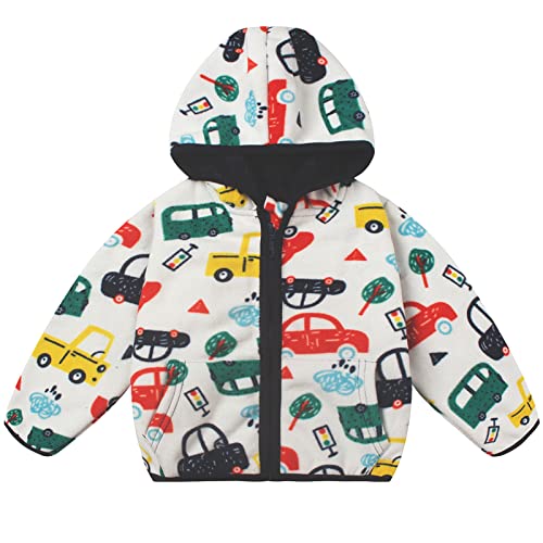 Kissourbaby Toddler Boys Girls Polar Fleece Jacket Hooded Autumn Winter Funny Cartoon Long Sleeve Thick Warm Outerwear（Cartoon Car Hooded-100） #TOP15