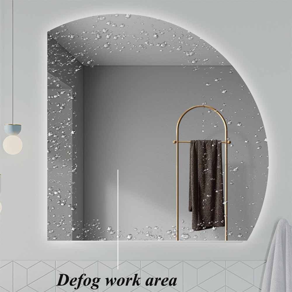 81,3 cm LED-Badezimmerspiegel mit Anti-Beschlag- und verstellbarer Make-up-Funktion, Wandmontage, halbrundes Design, perfekt für Wohnzimmer, 90/100 cm Größe, stilvoll und funktional.