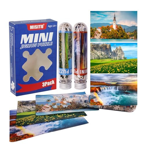 MISITU Mini Jigsaw Puzzles in Tube 150 Pieces Travel Puzzles Pack of 3 - Church