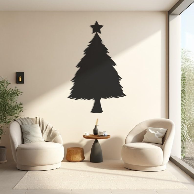 LaModaHome Christmas Tree Design, Metal Wall Art, Festive Holiday Decor, Unique Tree Topper Accent, Star Topper Inspired Home Decoration, Wall Art - 7.9"x12.6"/20x32cm