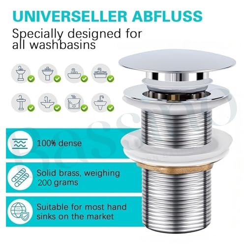 Image of BASSINO Premium 5 Inch Brass Waste Coupling /Washbasin Drainer /Rust-Proof Pop-Up for Basin /Drain Stopper for Tabletop, Wall-Mount & Pedestal Wash Basins(Chrome Finish)