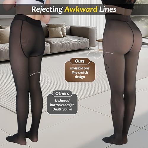 Image of Fleece Lined Tights Sheer Women,Fake Translucent Warm Pantyhose Leggings Sheer Thermal Tights for Women in Winter.