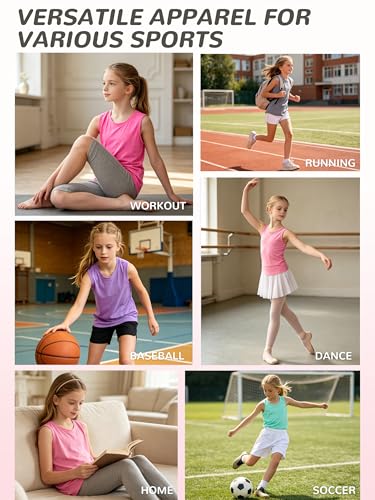 5 Pack Girls Tank Tops Dry-Fit Sleeveless Athletic Undershirts for Teen - image 2