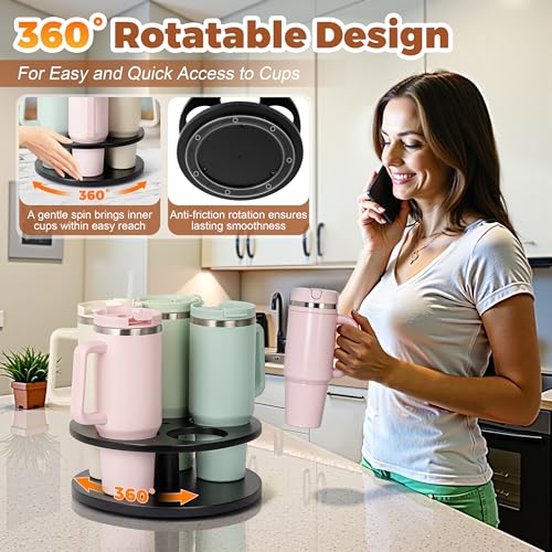 Image of MyLifeUNIT Tumbler Organizer, 360 Rotating Water Bottle Organizer for Stanley Cups 40oz /30oz /20oz, Wooden Stanley Cup Holder for Cabinet Storage (Black)