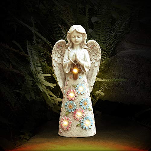Voveexy Angel Garden Figurine Outdoor Garden Statue, Solar Garden Sculpture With 7 Leds Welcome Sign Resin Praying Angel Art Garden Decor For Patio Lawn Yard Porch Decoration, Housewarming Garden Gift #TOP4