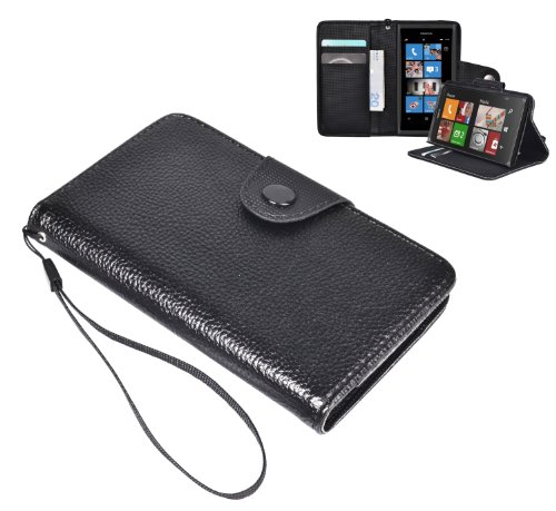 PU Leather Flip Wallet Cover Case with Card & Cash Slots for Nokia Lumia 920 (Black)