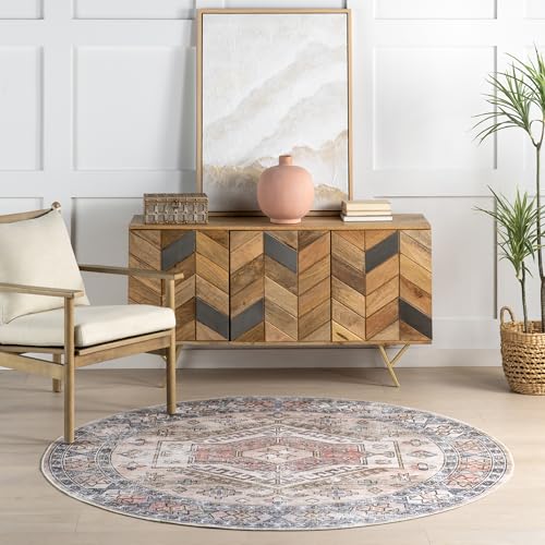 nuLOOM Benoite Peach Medallion Washable Area Rug, 8' Round