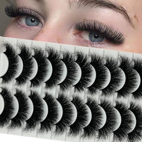 loladook False Lashes Mink Fluffy Wispy Cat Eye Lashes Pack 3D Faux Mink Full Strip Eyelashes Soft 18mm Long Volume False Eyelashes Natural Look