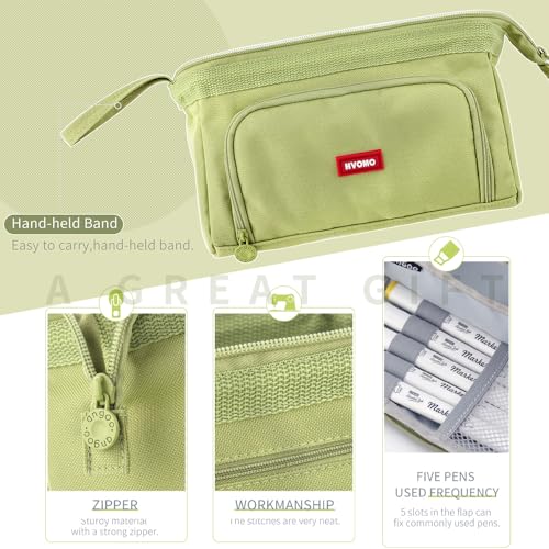 Image of HVOMO Stationery Set,1 large-capacity pencil case,5 quick-drying pens,50 waterproof stickers,2 sticky note pads(200 sheets),1 set of 10-color index labels (200 sheets),Student stationery gift(Green)