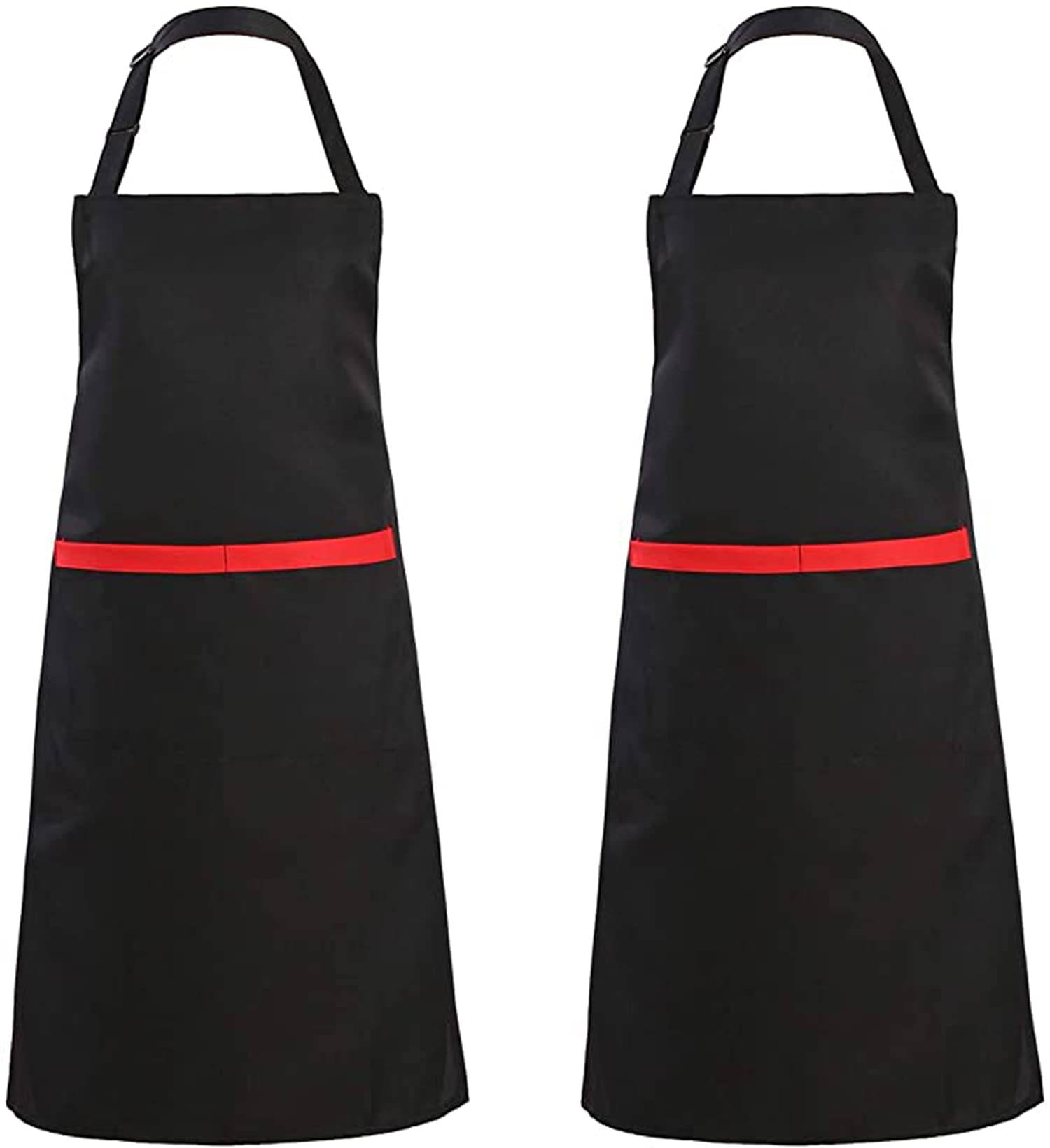 KASTWAVE2 Pack Adjustable Bib Apron with 2 Pockets, Waterdrop Resistant Cooking Kitchen Aprons for Women Men Chef Couple BBQ Painting, Soft Touch Polyester Fiber, Machine-washable (Black, 2pcs)