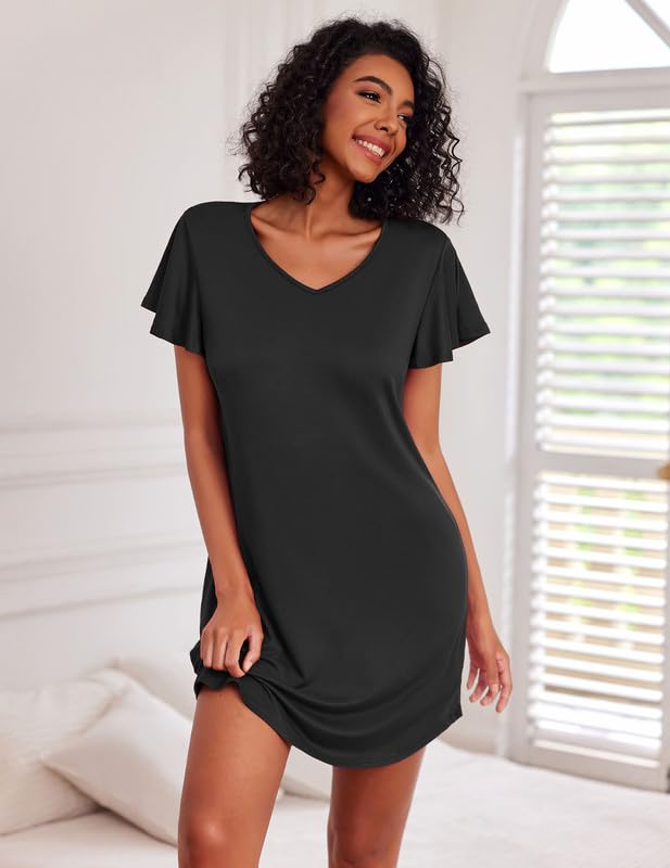 Image of Ekouaer 2 Pack Nightgowns for Women Short Sleeve Nightshirt Soft Sleepdress