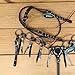 MOUSM Ring Headstall & Breast Collar Tack Set - Black Leather with Engraved Nickel Rings, Metallic Leopard Fringe, Braided Browband
